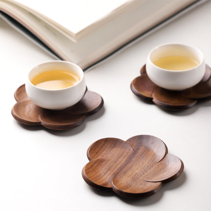 Posavasos de madera de nogal con forma de flor de estilo japonés