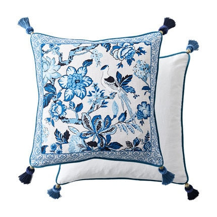 Blue And White Porcelain New Chinese Style Living Room Office Sofa Cushion Cover - Wnkrs