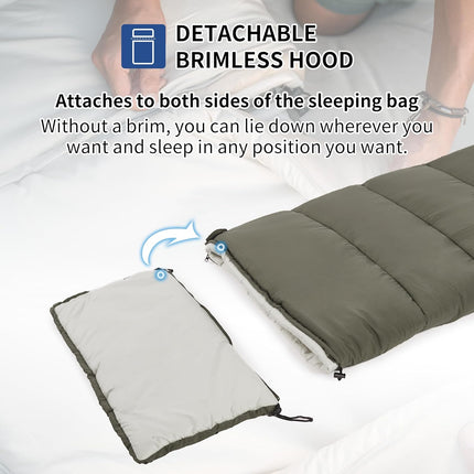 Saco de dormir impermeable con capucha y gorro desmontable