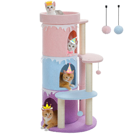 Torre de árbol para gatos de varios niveles con percha grande y postes rascadores de sisal para gatos de interior