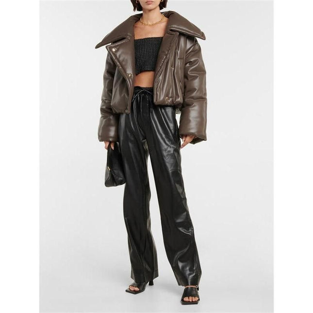 Pantalones rectos de cuero negros estilo retro para mujer