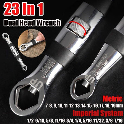 Universal Dual-Head 23-in-1 Adjustable Wrench - Metric & Imperial, 7-19MM Ratchet Spanner - Wnkrs