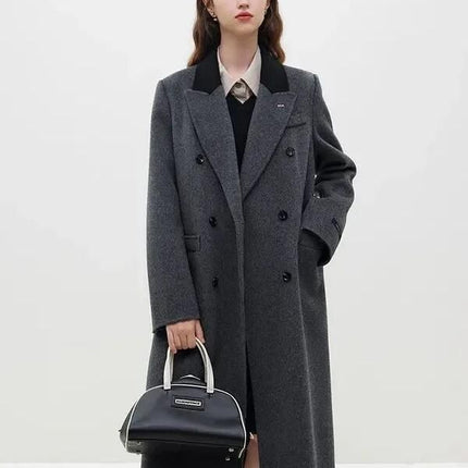 Dark Grey Women's Long Woolen Coat