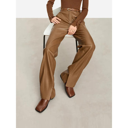 Pantalon décontracté minimaliste en cuir PU