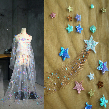 Star Symphony Sequin Embroidery Designer Mesh DIY Fabric - Wnkrs