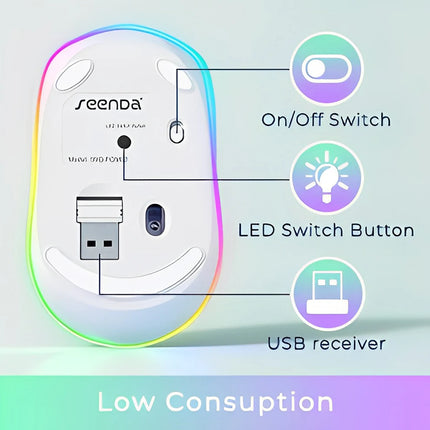 Wireless Rechargeable Mouse with LED Rainbow Lights