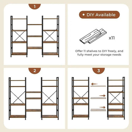 Modern Triple 4-Tier Wide Bookshelf for Home & Office - Wnkrs