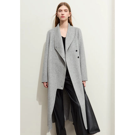 Manteau en laine minimaliste pour femme avec col montant et fente