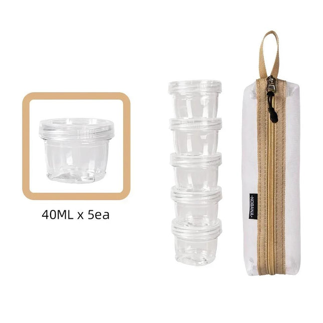 Kit compacto de 5 botellas de especias para acampar con bolsa de almacenamiento de malla duradera