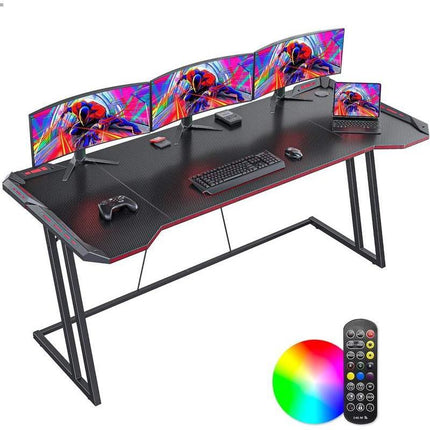 Z-Shaped 55" Gaming Desk with Carbon Fiber Surface and LED Lighting - Wnkrs