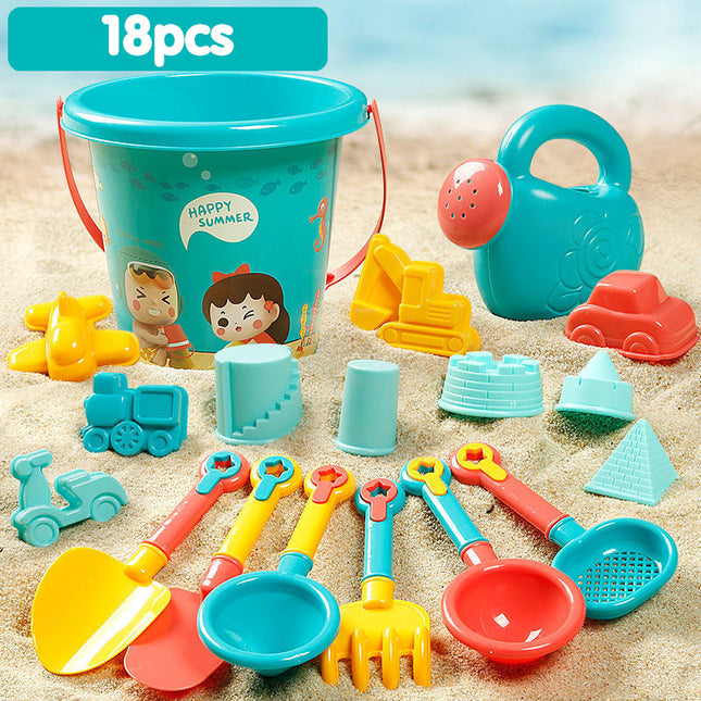 Juego de playa y arena para niños de 18 piezas con juguetes de arena coloridos y pala