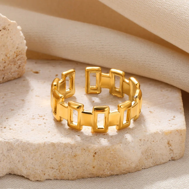 Anillo geométrico ajustable de acero inoxidable vintage: joyería de boda