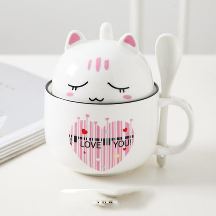 Cartoon Office Ceramic Mug With Lid Spoon - Wnkrs