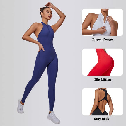 Combinaison de yoga zippée pour femme - Body dos nu sans manches