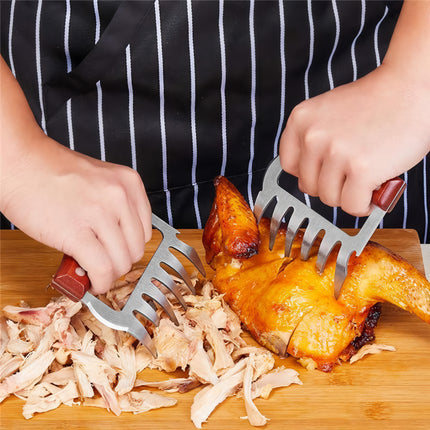 Pince à viande en acier inoxydable avec manche en bois pour barbecue