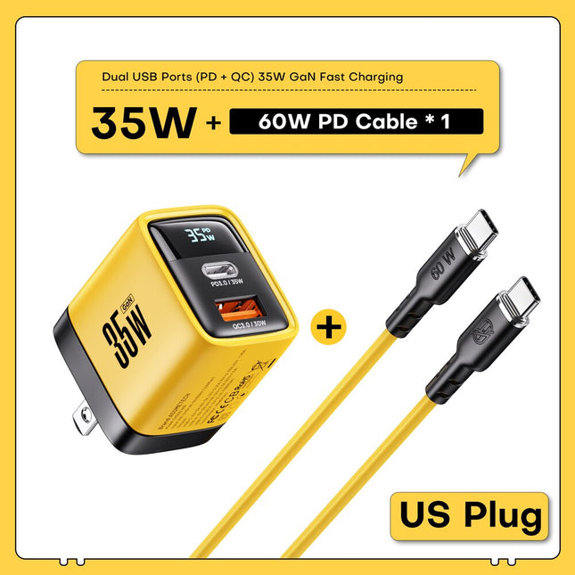 35W GaN Fast Charger with LED Display and Dual Ports for Quick Charge