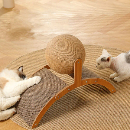 Deluxe Wooden Cat Scratcher with Sisal Ball - Wnkrs