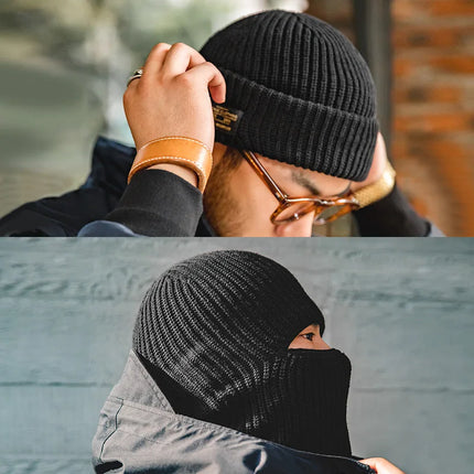 Gorros y bufandas de lana unisex de punto para invierno con pasamontañas