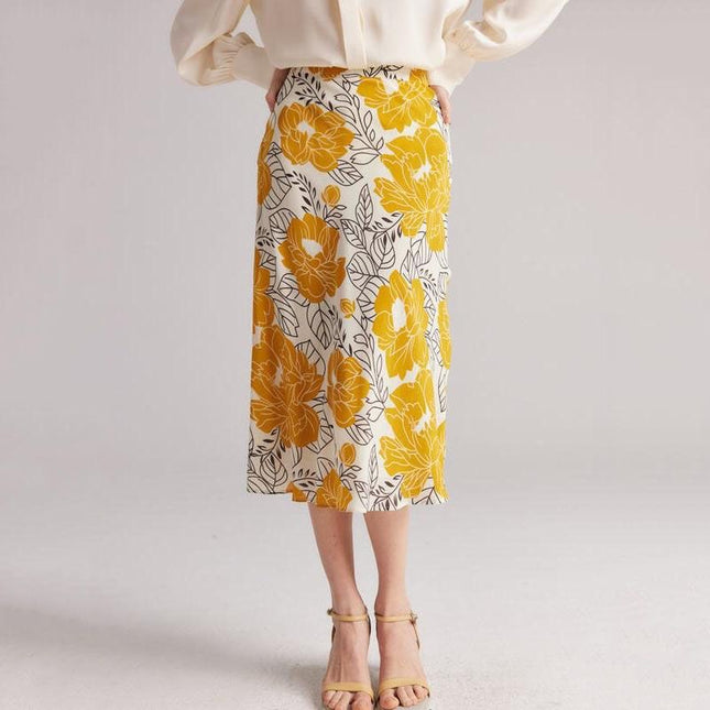 Falda floral de corte A 100 % seda auténtica