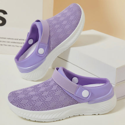 Sandalias de malla para mujer, zapatillas transpirables de verano, zapatillas de un solo paso con punta redonda y medio deslizamiento