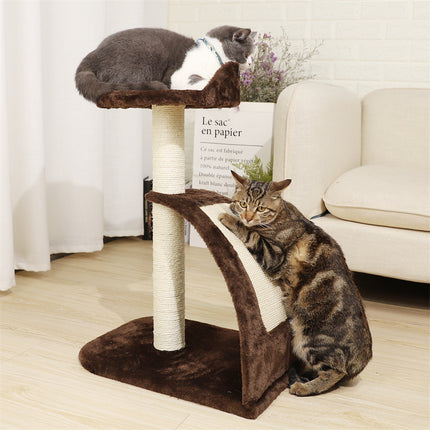 Arbre à chat compact de 26 pouces avec perchoir en peluche et planche à gratter incurvée