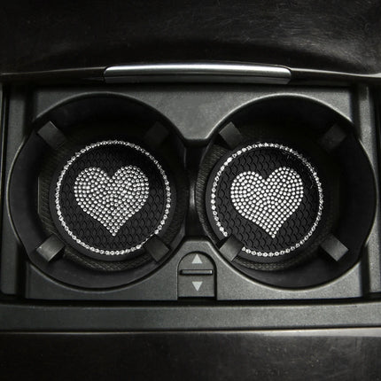 2PCS Heart-Shaped Diamond Car Cup Holder Mats - Wnkrs