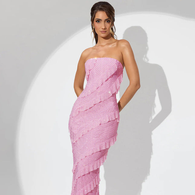 Robe tube à franges tendance et capricieuse pour femmes