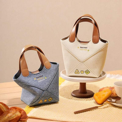 Encantador bolso tipo cubo de lona con diseño de queso bordado