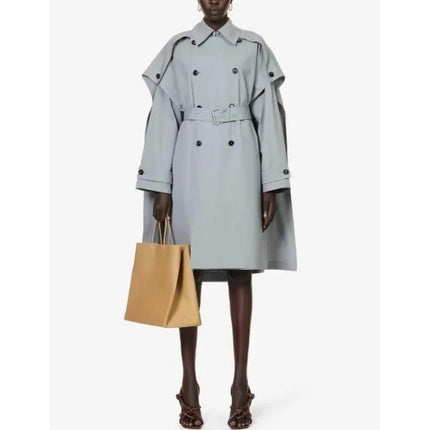 Trench-coat à manches chauve-souris gris-bleu avec design croisé