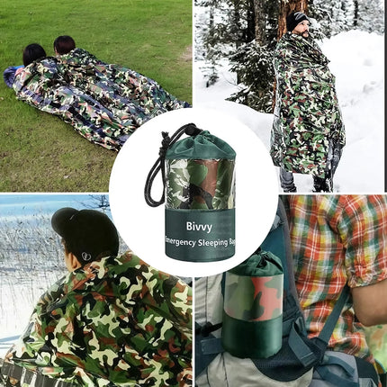 Sac de couchage d'urgence imperméable camouflage pour le camping en plein air et la survie