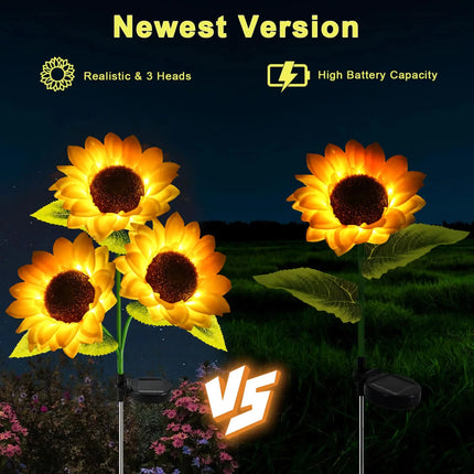 Paquete de 2 luces solares de girasol para jardín: luces decorativas para exteriores para patio y jardín