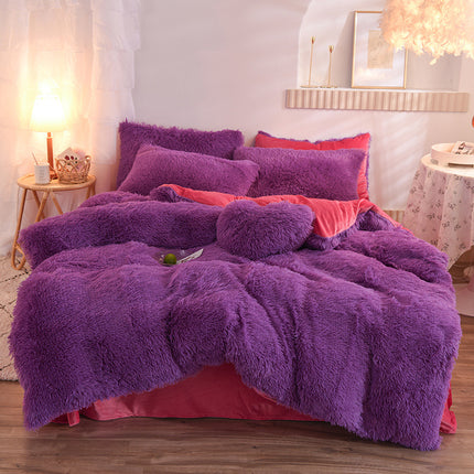 Luxury Thick Fleece Duvet Cover Queen King Winter Warm Bed Quilt Cover Pillowcase Fluffy Plush Shaggy Bedclothes Bedding Set Winter Body Keep Warm - Wnkrs