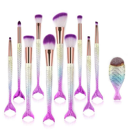 10Pcs Mermaid Style Makeup Brush Set - Wnkrs