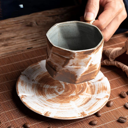 Juego de taza y platillo de café de cerámica retro japonesa