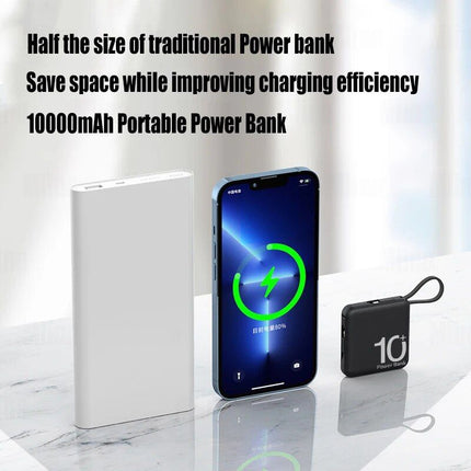 Ultra-Compact 10000mAh Dual-Cable Power Bank - Wnkrs