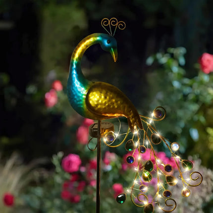 Solar-Powered LED Peacock Garden Lamp