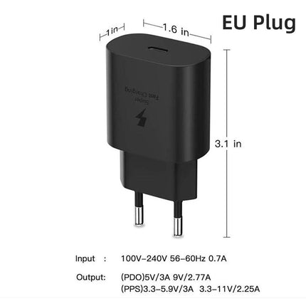 Chargeur USB Type-C ultra rapide 25 W avec câble pour smartphones et tablettes