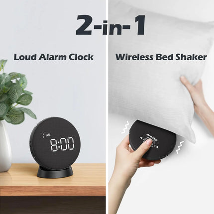 2-in-1 Loud Vibrating Alarm Clock with Bed Shaker for Heavy Sleepers & Hearing Impaired - Wireless Charging