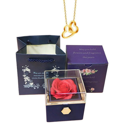 Elegant Stainless Steel Rotating Rose Box with Engraved Heart Necklace - Wnkrs