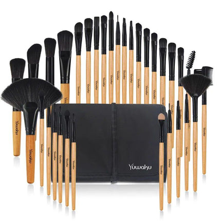 Professional Makeup Brush Set with Eco-Friendly Wooden Handles and Bag - Wnkrs