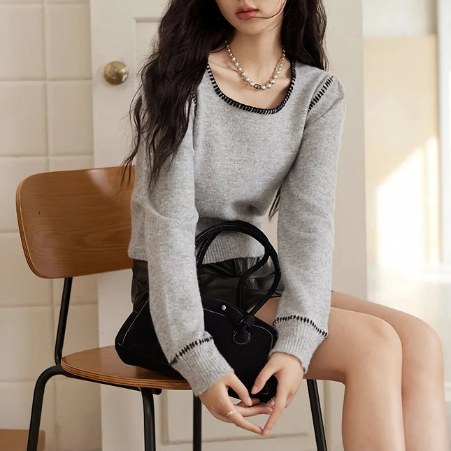 Suéter de punto con escote cuadrado y contraste vintage