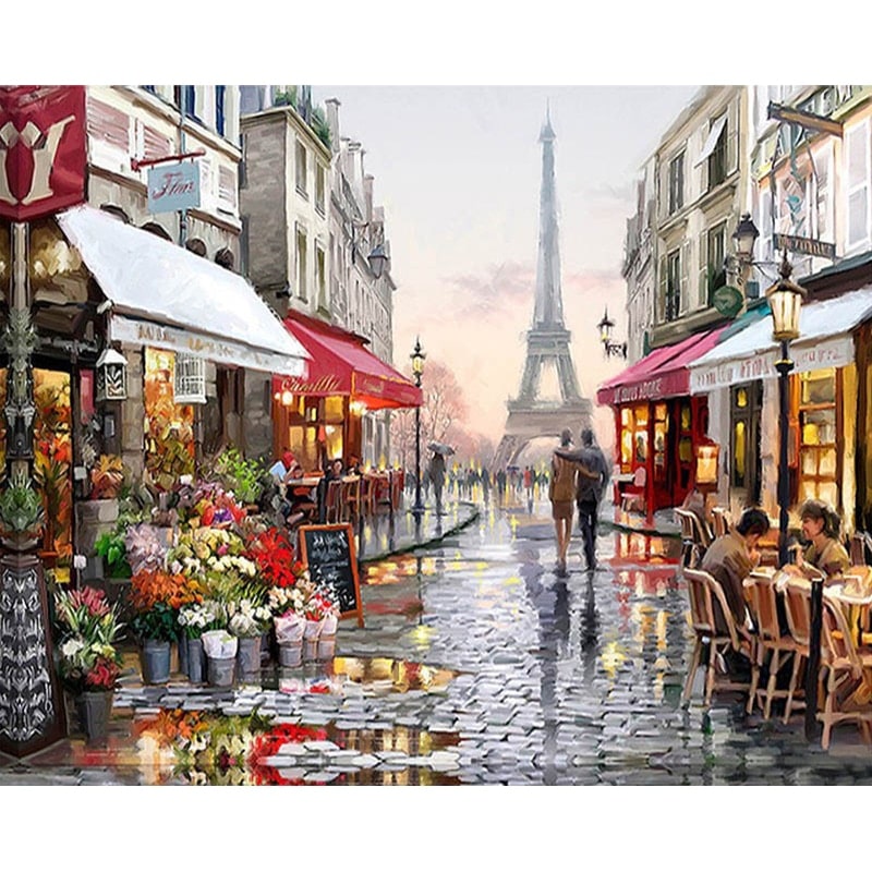 DIY Paris Street Landscape Painting by Numbers