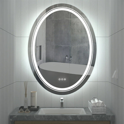 Modern Oval LED Bathroom Mirror with Dimmable Light and Demist Feature - Wnkrs