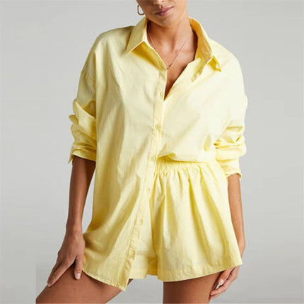 High Waist Cotton Linen Shirt and Shorts Set