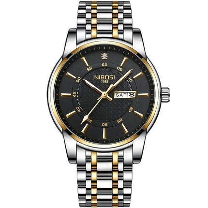 Reloj deportivo de lujo dorado resistente al agua para hombre: reloj de pulsera de cuarzo de negocios