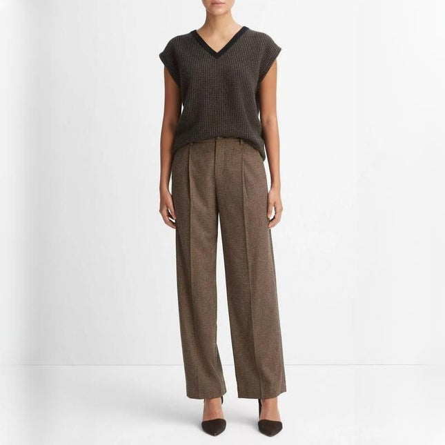 Pantalon de costume classique à motif pied-de-poule pour femme