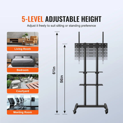 Adjustable Mobile TV Stand with Wheels & Dual Trays - Wnkrs