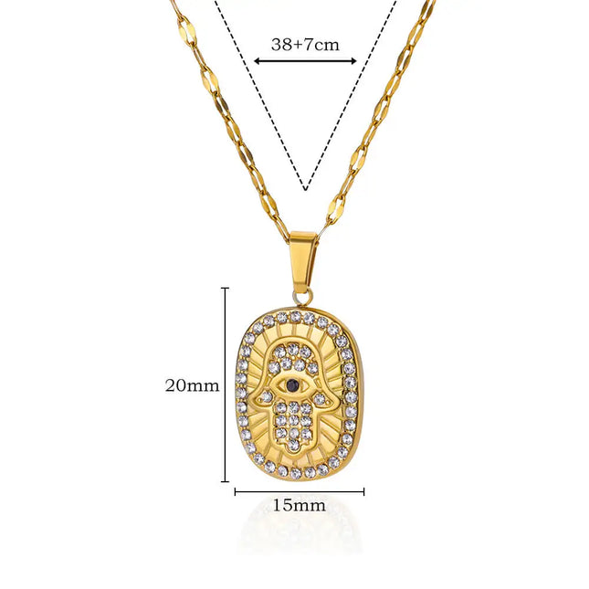 Collier élégant avec pendentif main de Fatima et mauvais œil