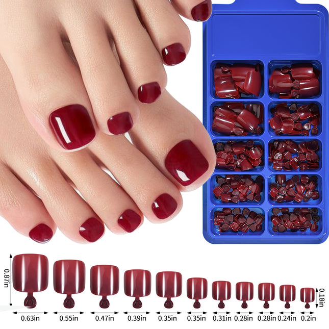 Ongles de pieds élégants à coller en rose et rouge