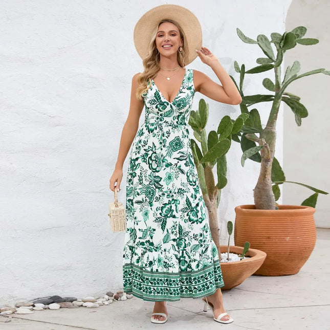 Vestido de verano con escote en V y estampado floral de cachemira